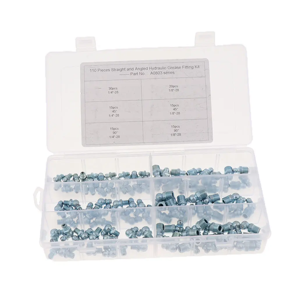 

110 Pieces Metric SAE Hydraulic Lubrication Grease Zerk Fittings Assortment