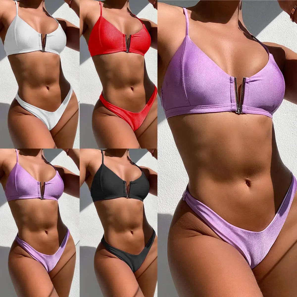 

Женский купальник с V-образным вырезом, однотонный топ пуш-ап, пляжная одежда, купальные костюмы, летняя одежда для плавания