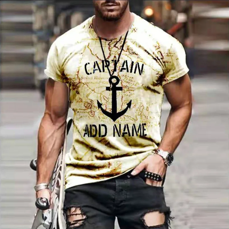 

Men's T-shirt Retro Map Print O-neck Short Sleeve Shirt Casual Loose Top Men's Fashion Clothing Spain Hot Style 2021