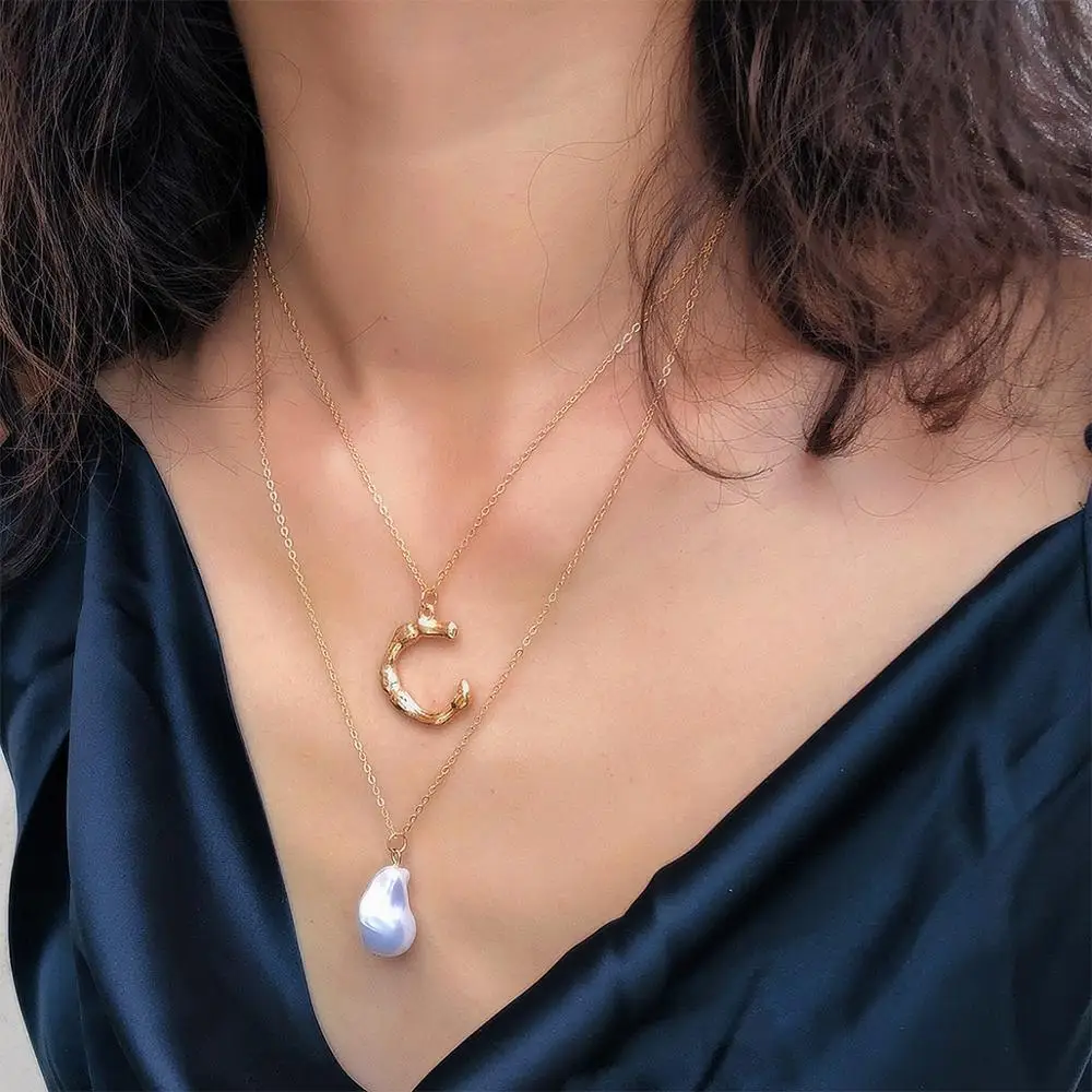 Полукруглый двухслойный жемчуг ожерелье с подвеской простое письмо