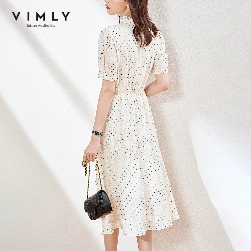 Платье-макси в горошек с V-образным вырезом и поясом на резинке | Женская одежда