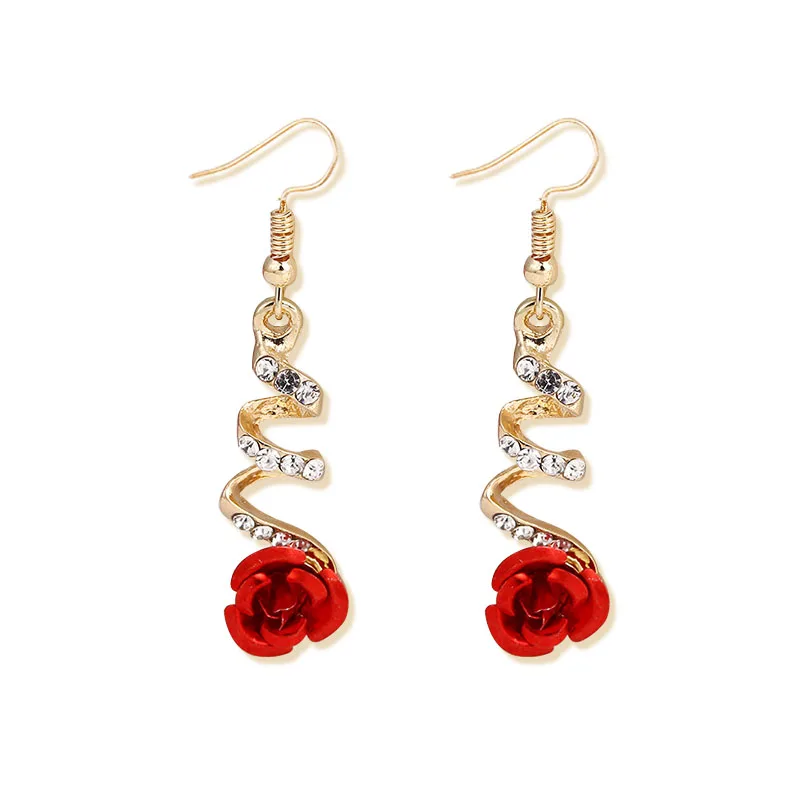 

Rose Earrings Fashion Trendy Earrings Spiral Dangle Earring Creative Style Ethnic Red Rose Drop Earrings Trendy Earrings