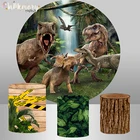 Фоны для фотографирования с изображением парка Юрского периода круглых колец джунглей динозавров детского дня рождения вечеринки украшения конфет баннер на стол