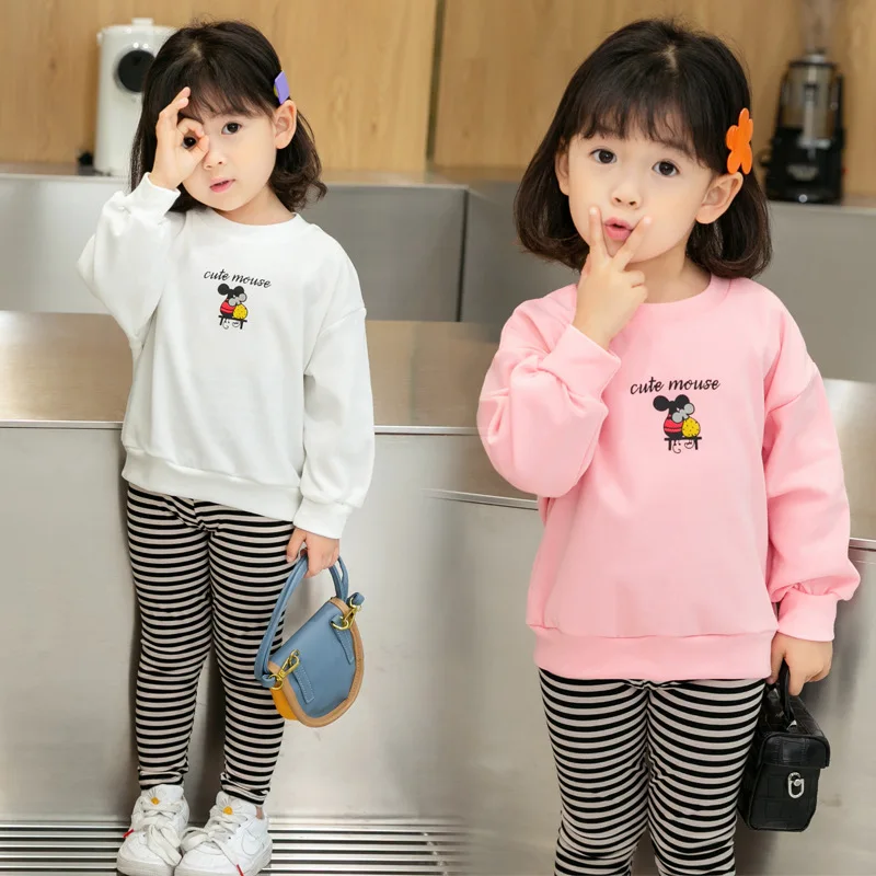 

Костюм из двух предметов для маленьких детей, весна-осень, новинка 2021, Корейский детский хлопковый изысканный костюм с милым мультяшным рис...