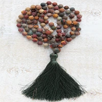 8mm natural jasper stone 108 beads handmade tassel necklace mala spirituality classic meditation spiritua prayer chakra