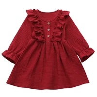 1 6y toddler kid baby girl dress solid cotton ruffle long sleeve dress princess party gown dresses clothes