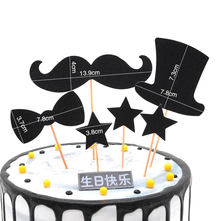 Черный Усы торт Topper Baby Shower дети взрослые подарки на день рождения украшения