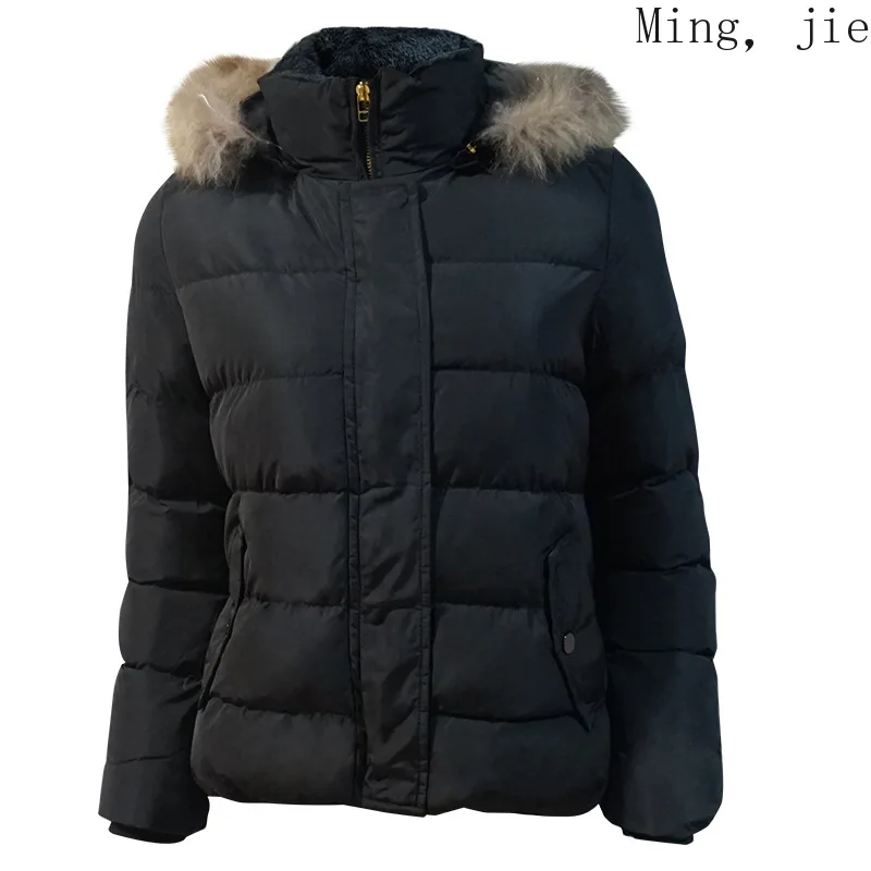

Autumn and Winter Foreign Trade New Style Short Hooded Fur Collar Cotton Jacket Women Europe America Slim Coat Coat Warm Luxury
