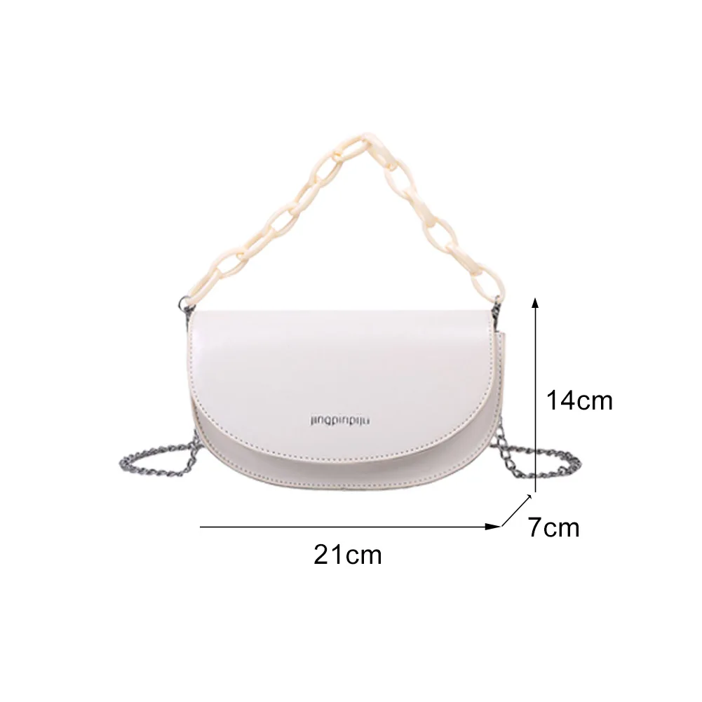 

Women Pure Crossbody Bag Classic Texture Delicate Creative Design Chic Leather Semicircle Saddle Chain Small Shoulder Purse