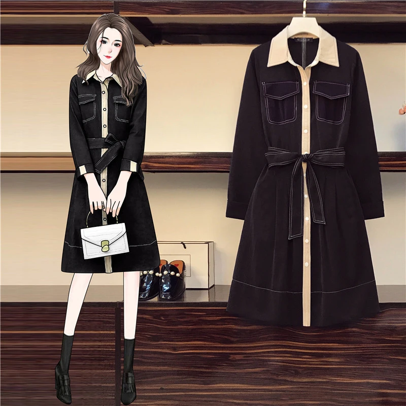 

Large size women's fashion stitching dress spring 2021 new casual loose thin light cooked style dress female Matching Belt s233