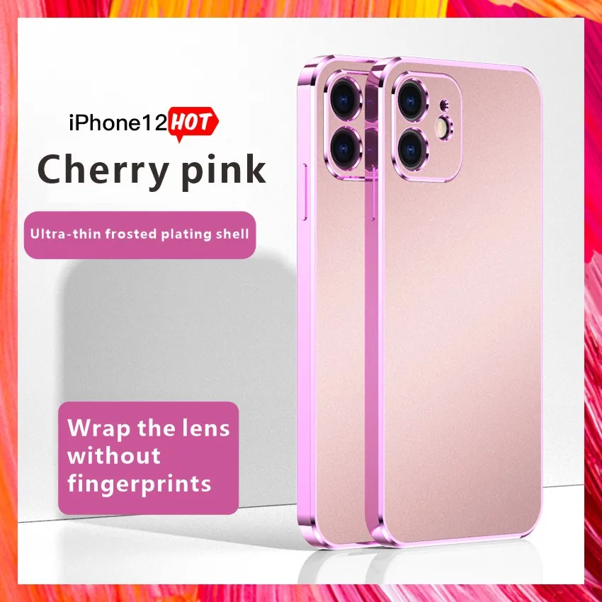 

【Cherry pink】Apple iphone12 frosted solid color electroplated case