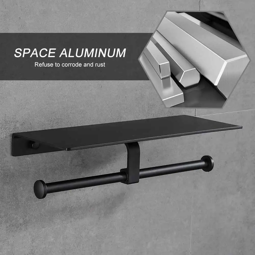 

Double Roll Toilet Paper Holder With Phone Shelf Bathroom Tissue Dispenser Wall Mounted Bathroom Accessories