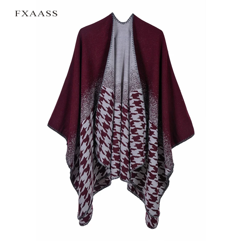 FXAASS новая осенне зимняя шаль Модное пончо Женский кашемировый шарф женское