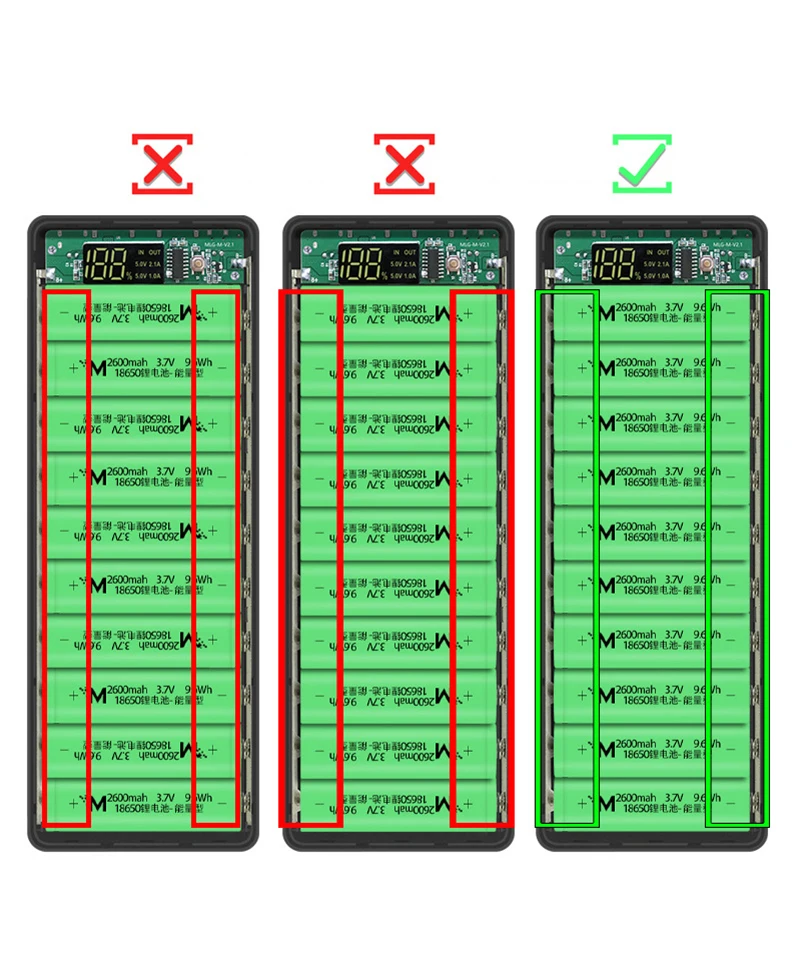 Быстрая зарядка 10*18650 чехол для внешнего аккумулятора с двумя USB портами быстрой
