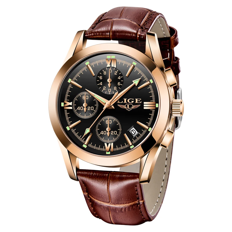 Часы наручные LIGE Мужские Спортивные кварцевые модные брендовые Роскошные