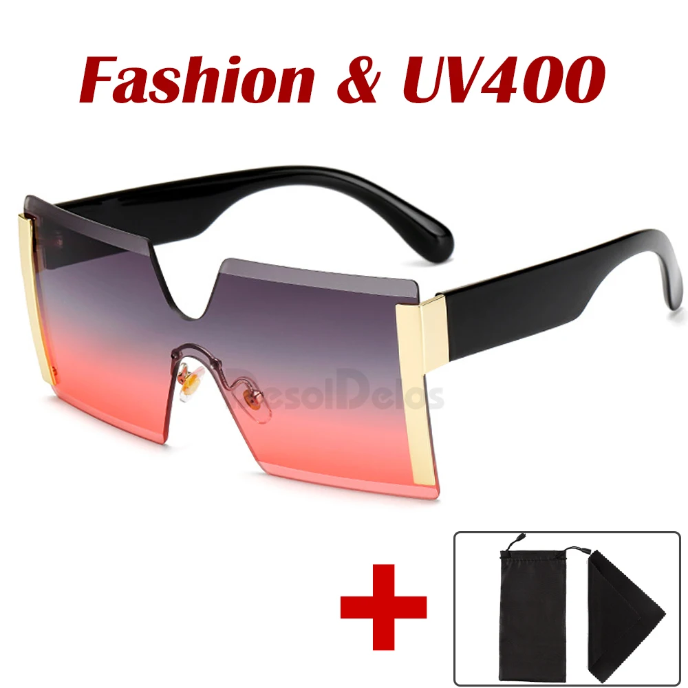 

N297 Unisex Fashion Oversized Square Rimless Sunglasses Women Brand Designer Flat top Big Sun Glasses Travel Gradient UV400