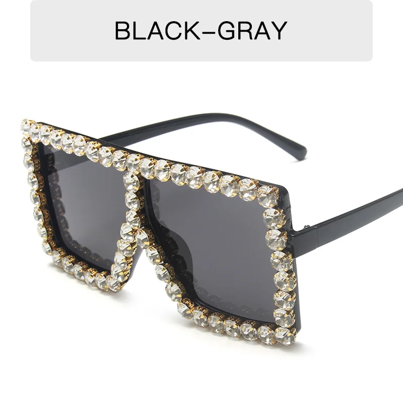 

Square Oversize Women's Sunglasses With Rhinestone Vintage Rectangle Statement Rimless Glasses Retro Designer Colorful Glasses