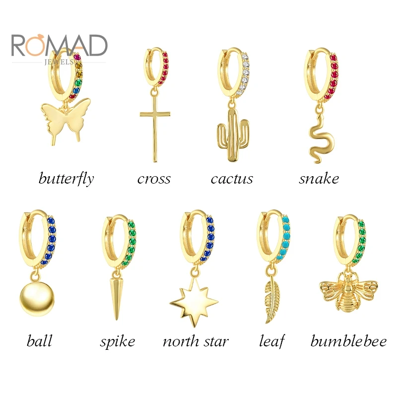 Женские серьги-кольца ROMAD из серебра 925 пробы с подвеской в виде бабочки и пчелы |