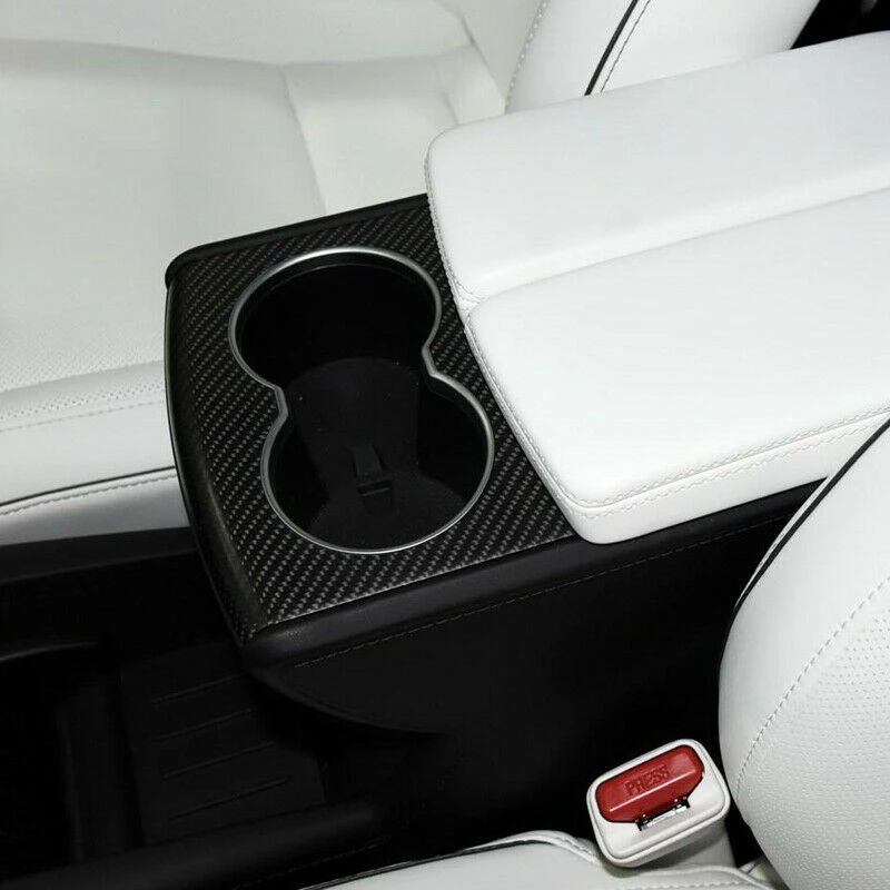 

Carbon Fiber Rear Water Cup Holder Frame Cover Trim for Tesla Model S/X 2014-2020