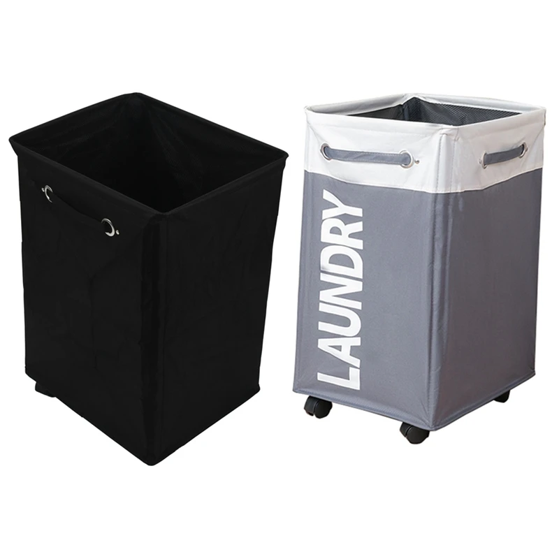 

Promotion! 2x Dirty Clothes Laundry Basket Foldable Storage Basket with Wheel Gray & White & Black