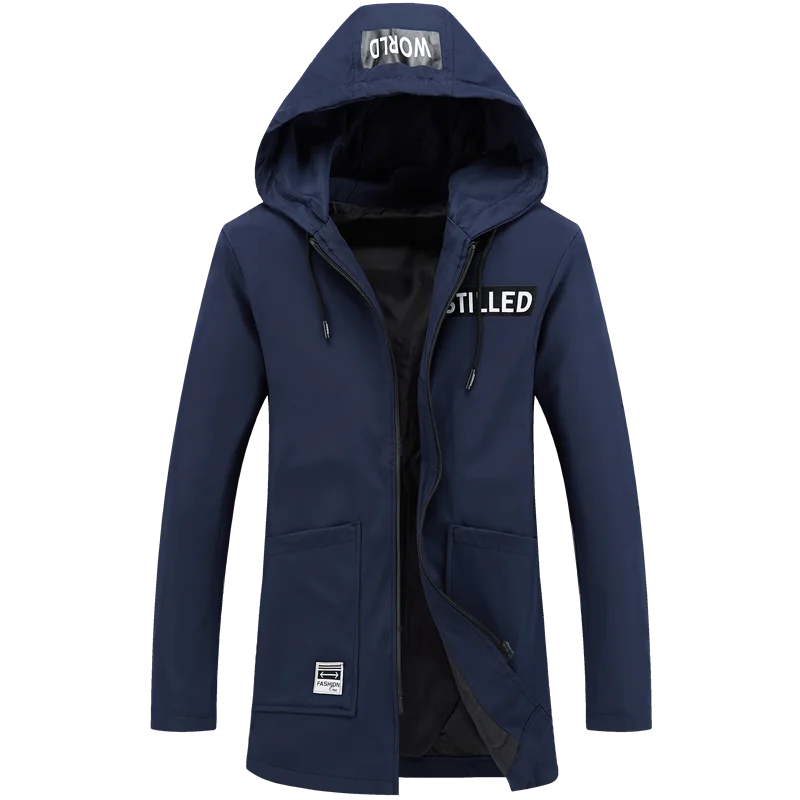 Ветровка мужская с капюшоном длинная однотонная карманами | Мужская одежда