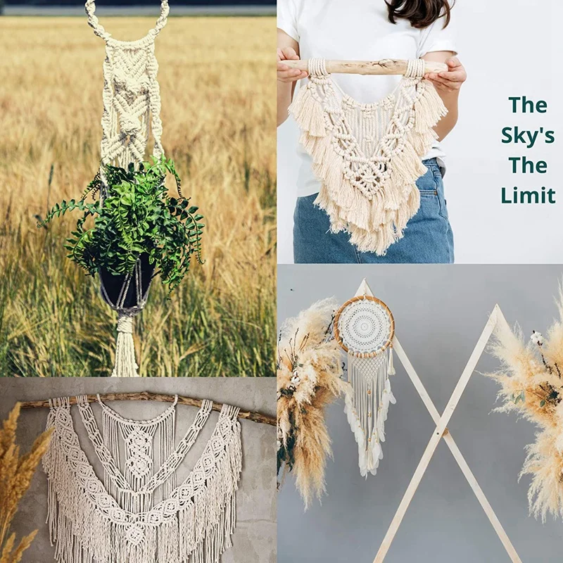 

Macrame Cotton Rope Kit Natural Cotton Macrame Cord with Wooden Beads Wooden Rings Macrame Kits for Plant Hangers