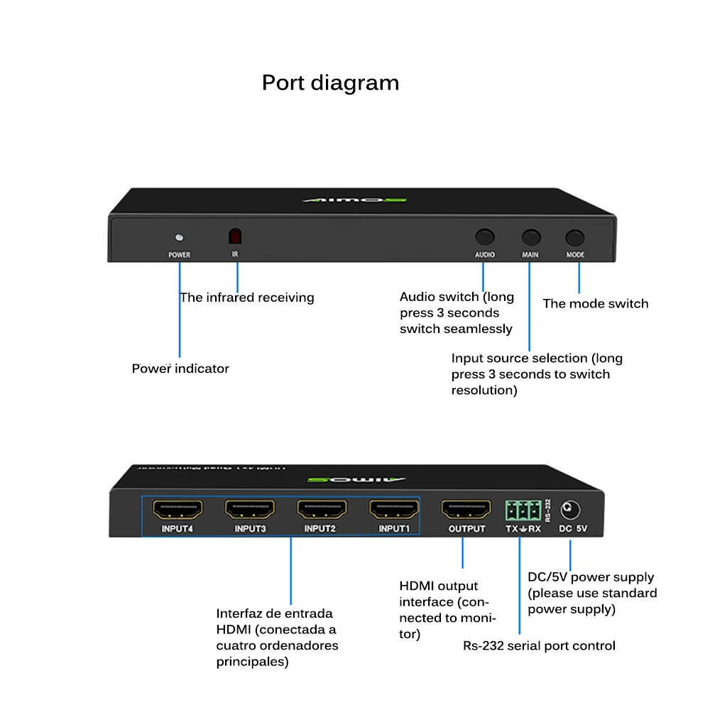 HDMI сплиттер 1 выход 4 вход Усилитель Поддержка 4K * 2K 1080P 3D Интеллектуальный порт