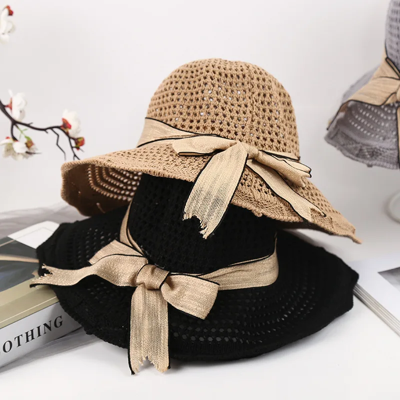 

New Summer Female Korean Version Of Large Brim Bow-tied Straw Hat Outdoor Sun Sunshade Fashion Breathable Beach Hat