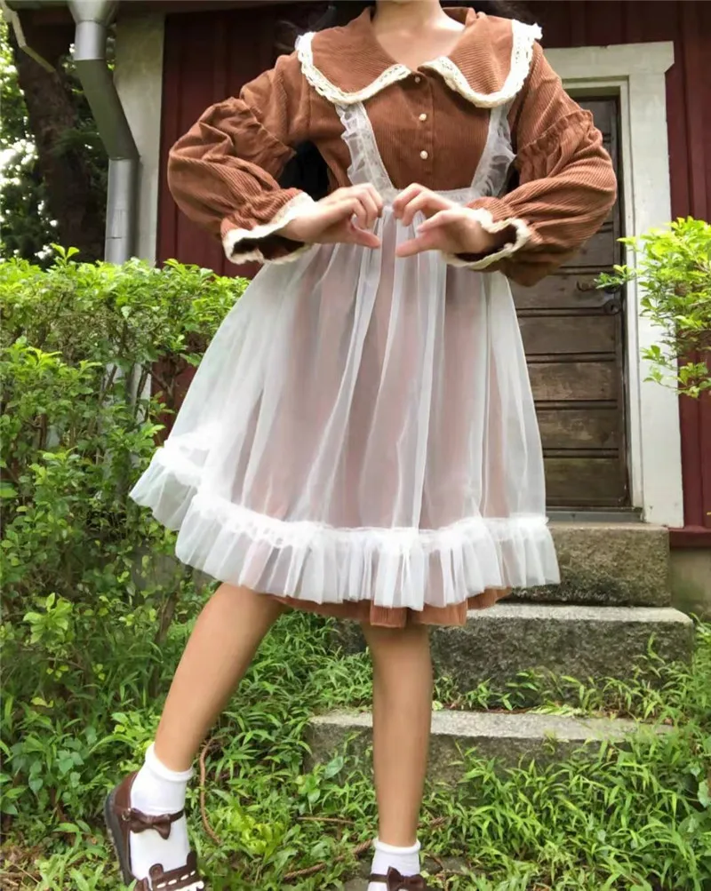 Harajuku Лолита платье уличная мода женское платье мягкие японские игрушки фонарь рукав Готический стиль тюль Лолита милое платье для девочки