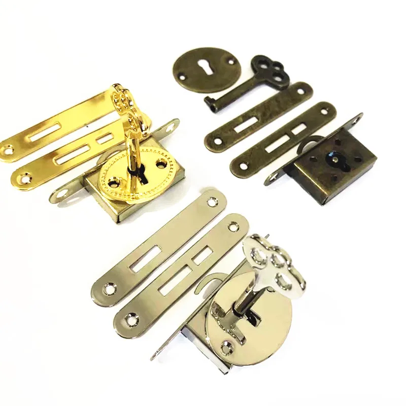 DIY Antique Furniture Counter Drawer Bronze Lock Retro Wooden Jewelry Decorative Box Lock Hardware Sliding Door Lock with Key