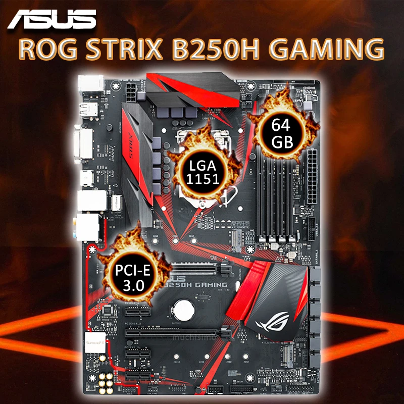 

LGA 1151 Asus ROG STRIX B250H GAMING Motherboard Core i7/i5/i3 DDR4 2400MHz PCI-E 3.0 M.2 SSD Intel B250 Placa-mãe 1151 ATX