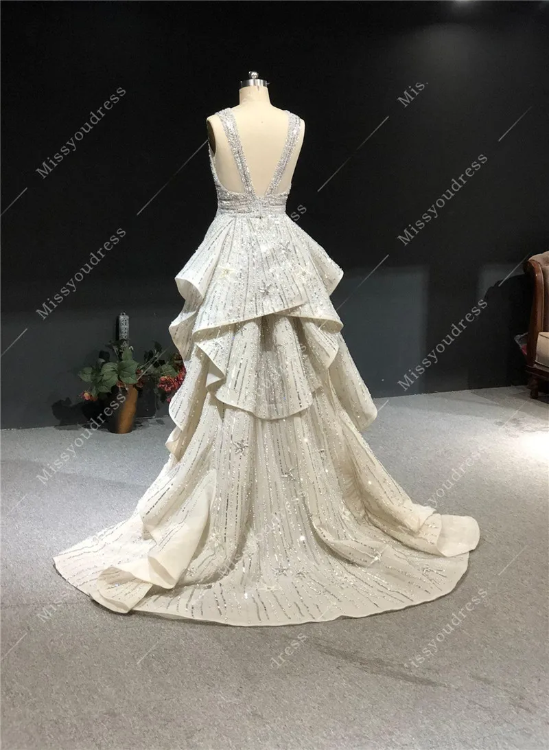 ZuhairMurad Silver High Quality Luxury Real Pictures Heavy Beads Deep V-Neck Floor Length Evening Party Prom Dance Bridal Dress