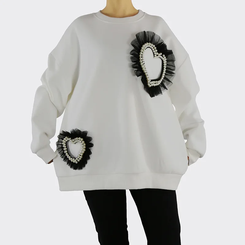 

SuperAen Women's Sweater Thickened 2021 Autumn and Winter New Design Nail Bead Loose Plus Size O Neck Full Top Clothes