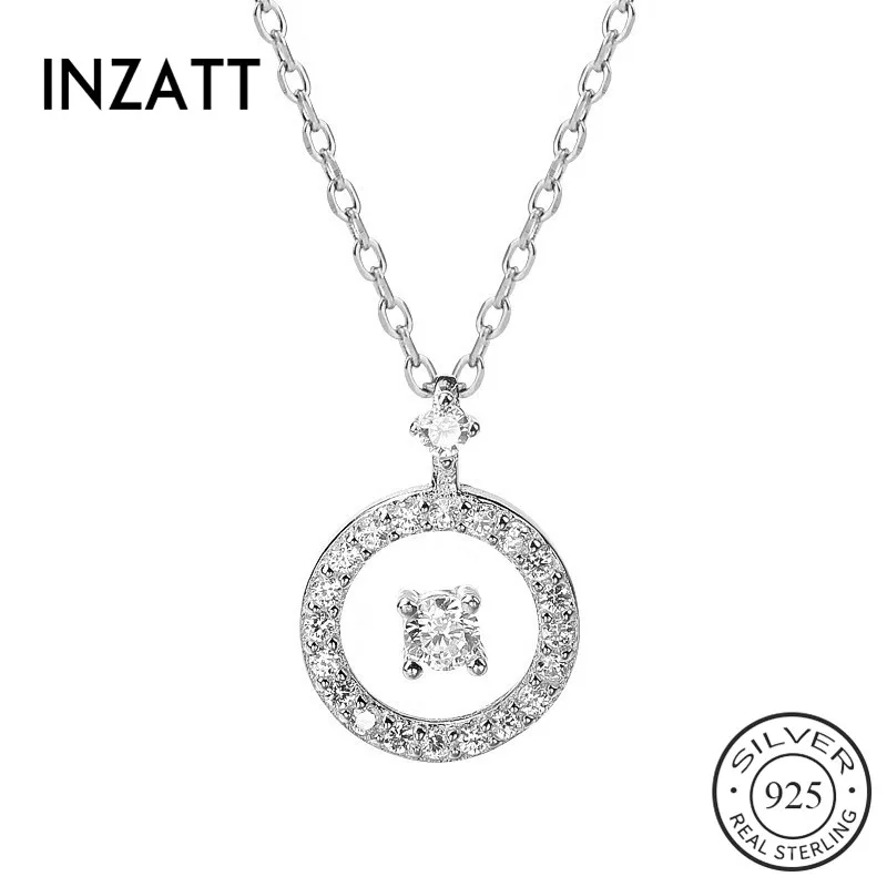INZATT Настоящее 925 пробы серебро циркон круглый кулон ожерелье для женщин Мода