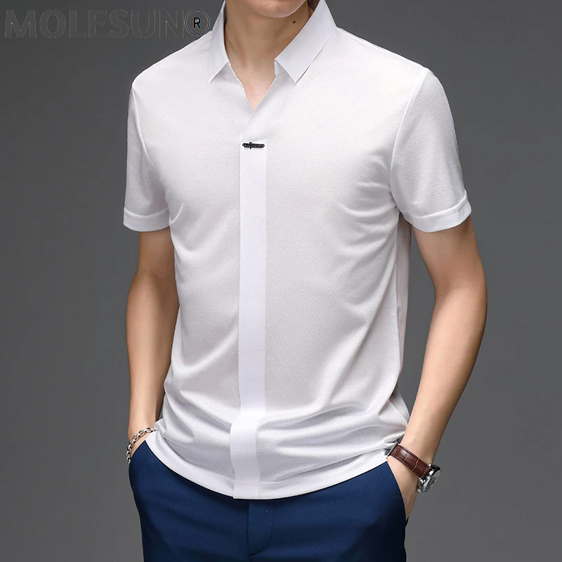 

2021 Summer Fashion Silk Men T-shirt Short Sleeve Streetwear Korean Business White Men Clothing Camiseta Hombre WPY3728