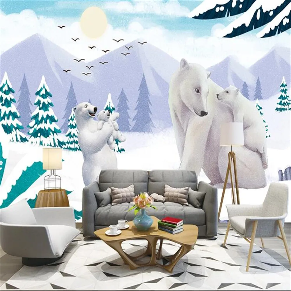 

milofi factory custom wallpaper mural 3D hand painted cute snow glacier little white bear background wall