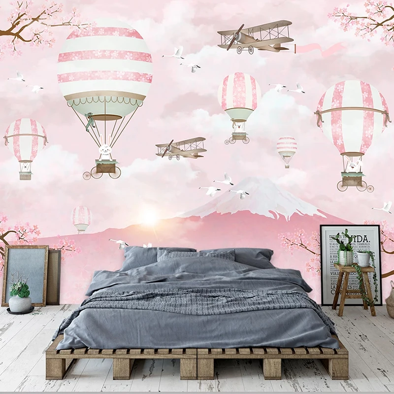 

Custom Mural 3D Cartoon Pink Hot Air Balloon Children Room Girls Princess Room Bedroom Wall Decoration Photo Wallpaper Murals