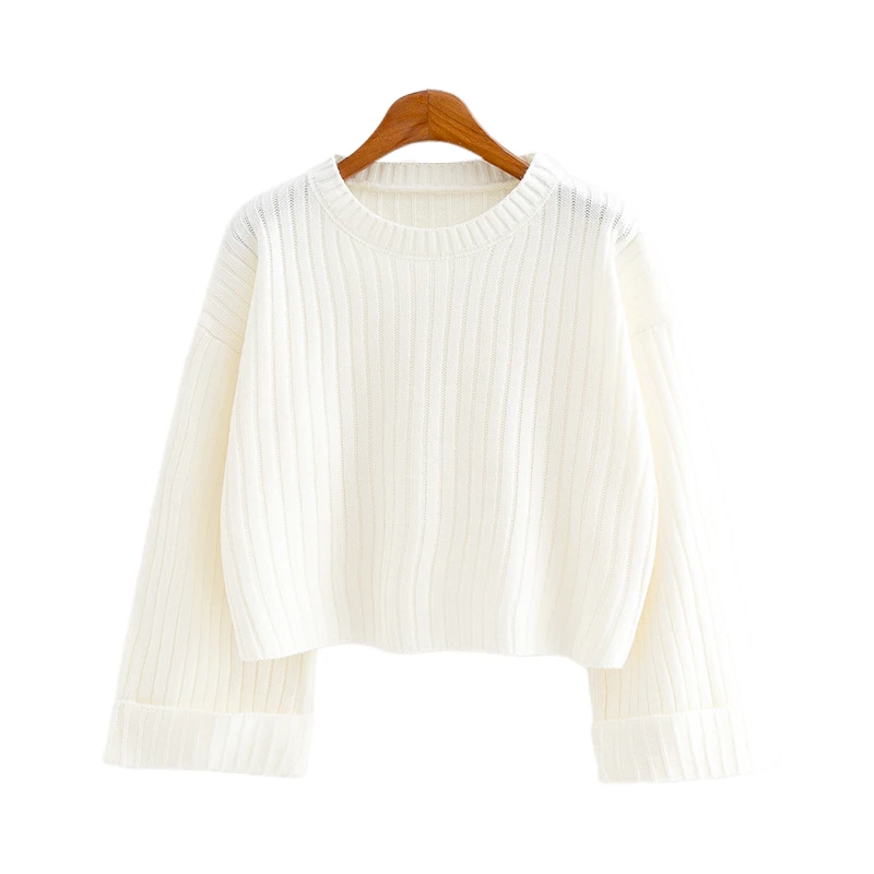 

Spring Autumn Women's Sweater Top Korean Style Loose High Waist Short Pullover New Style Pure Color Casual Female Tops LL281