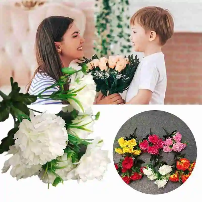 

Silk Carnation Artificial Flower Bouquet Wedding Home Party Decoration DIY Handmade Wreath Mother's Day Gift Fake Flowers