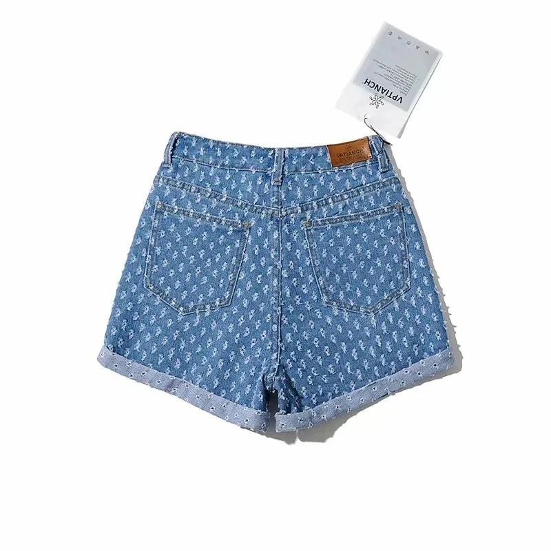 

INS European and American Style High Waist Wide Leg Pants Women (with Lining) Summer Little Bee Ripped Denim Shorts