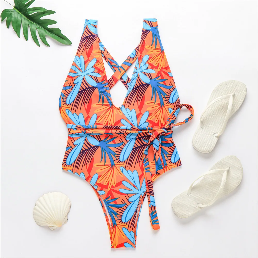 2020 Swimsuit Amazon New Swimsuit Snake Lace Up One Piece Bikini