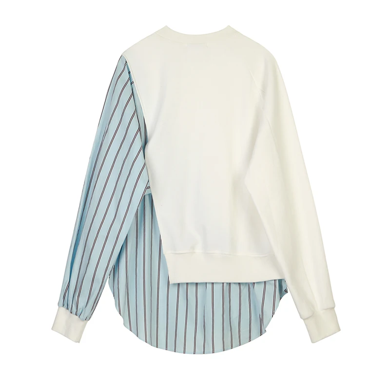 

Fake Two Piece Sweater Women's Long Sleeve 2019 New Lace Up Bow Stripe Shirt Splicing Coat Women Oversized Hoodie Woman Clothes