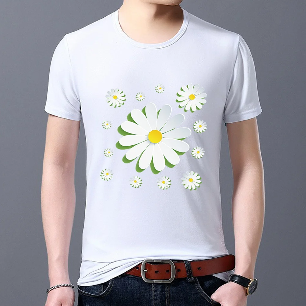 

Simple Men's T-shirt All-match Slim Round Neck Men's T-shirt 3D Daisy Flower Pattern Printing Series Short-sleeved Men's Shirt