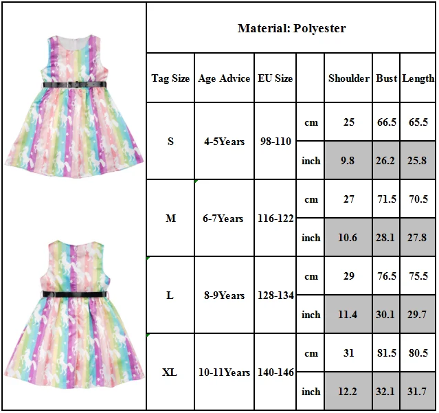 

Girls Unicorn Pattern Mulit Color Dress Retro Style Sleeveless Vestidos Kids Party Princess Gown