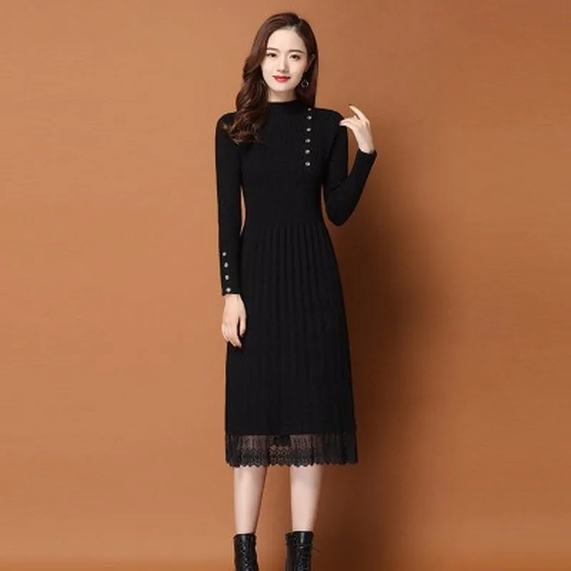 

Sweater dress over-the-knee autumn and winter pullover 2020 new women's bottoming shirt long-length ladies sweater trend