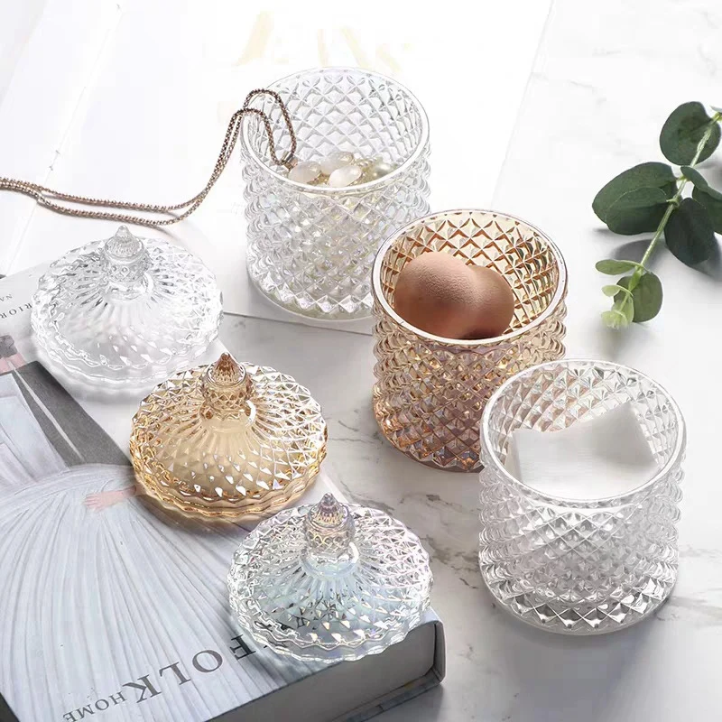 2Pcs 300Ml Crystal Glass Storage Jars Sugar Chocolate Cans Diamond Candy Box Cotton Swabs for Home | Дом и сад