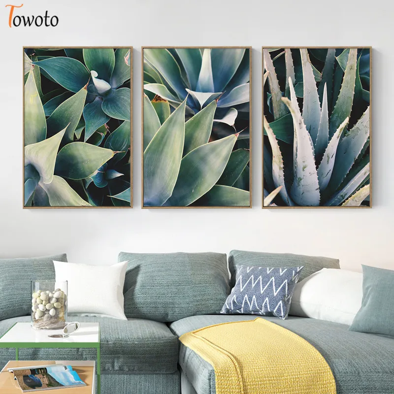 Постер с растительным принтом суккулентов Картина на холсте зелеными листьями