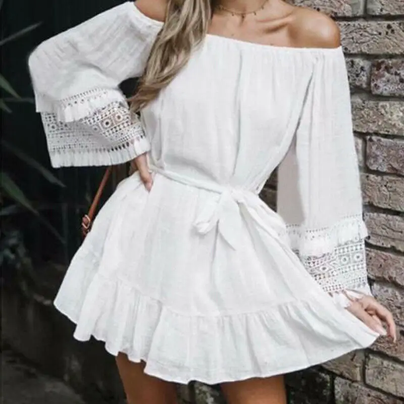 Летнее открытое женское платье Boho белое мини женские вечерние платья с открытыми
