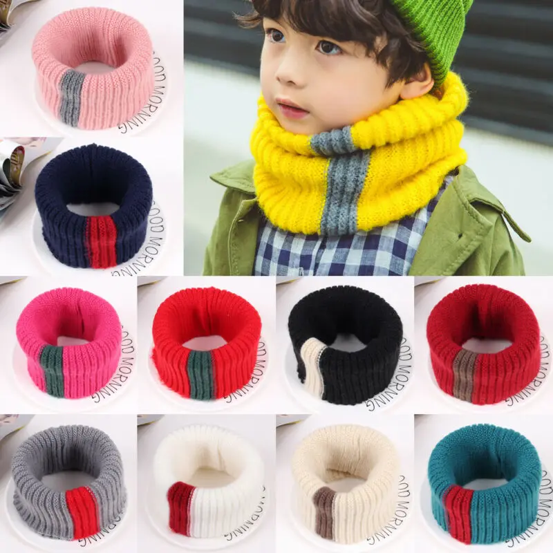 Брендовый вязаный шарф для девочек плотный теплый зимний снуд с флисовой