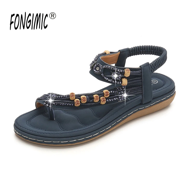 

Women's Plus Size Women's Shoes, Bohemian Sandals, Retro Rhinestone Beaded Sandals, Round Toe Flat Sandals, Tendon Soft Soles